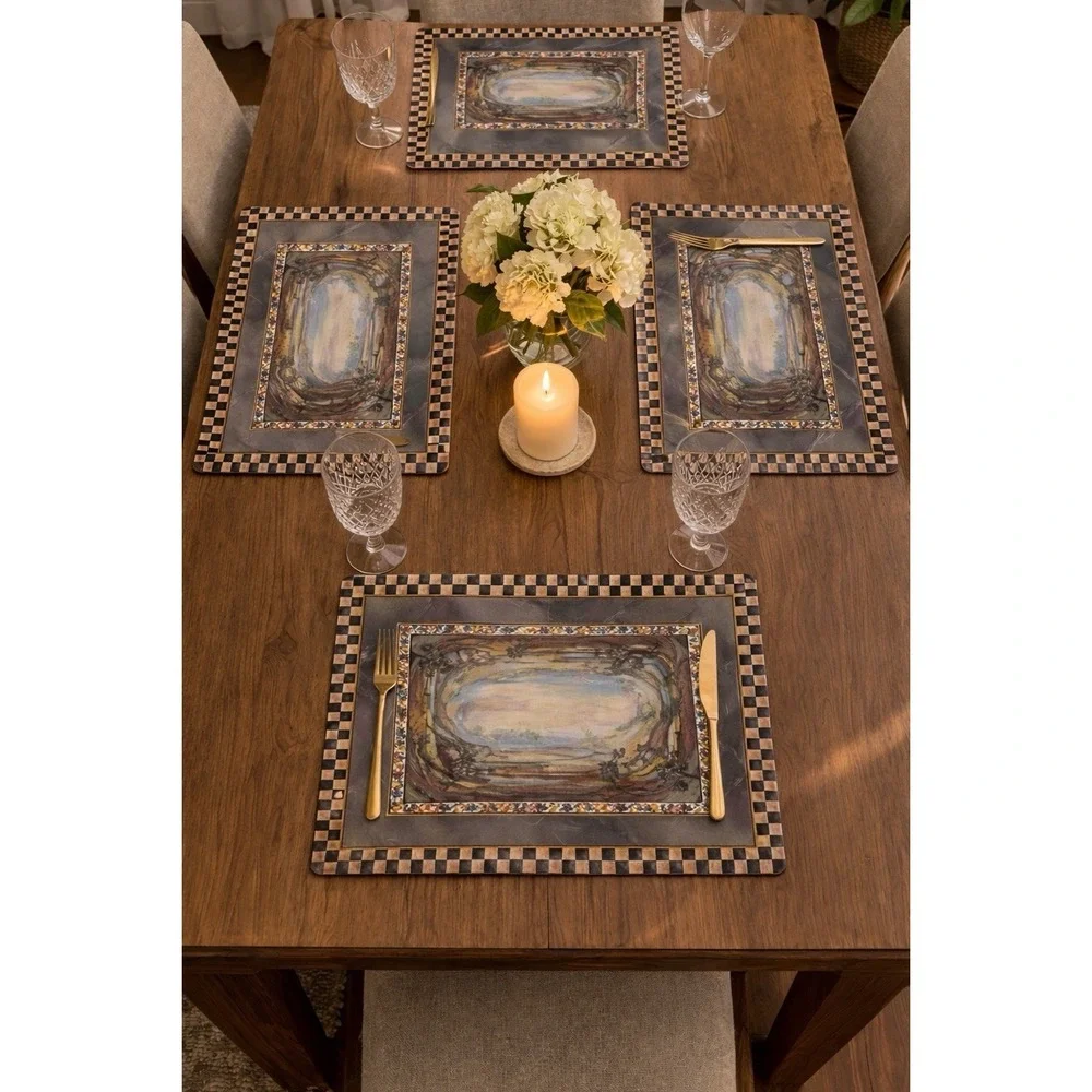 Mackenzie Childs Placemats Set of 4 Cloud Watching Cork Discontinued Rare